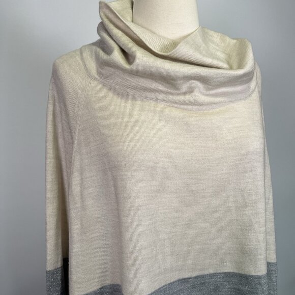 SmartWool Nokoni Poncho Sweater Cowl Neck S/M Cream Gray Metallic Wool Blend - Picture 3 of 10